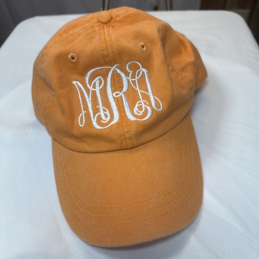 Orange Monogram Hat M A R In White Cursive Font - Picture 2 of 11
